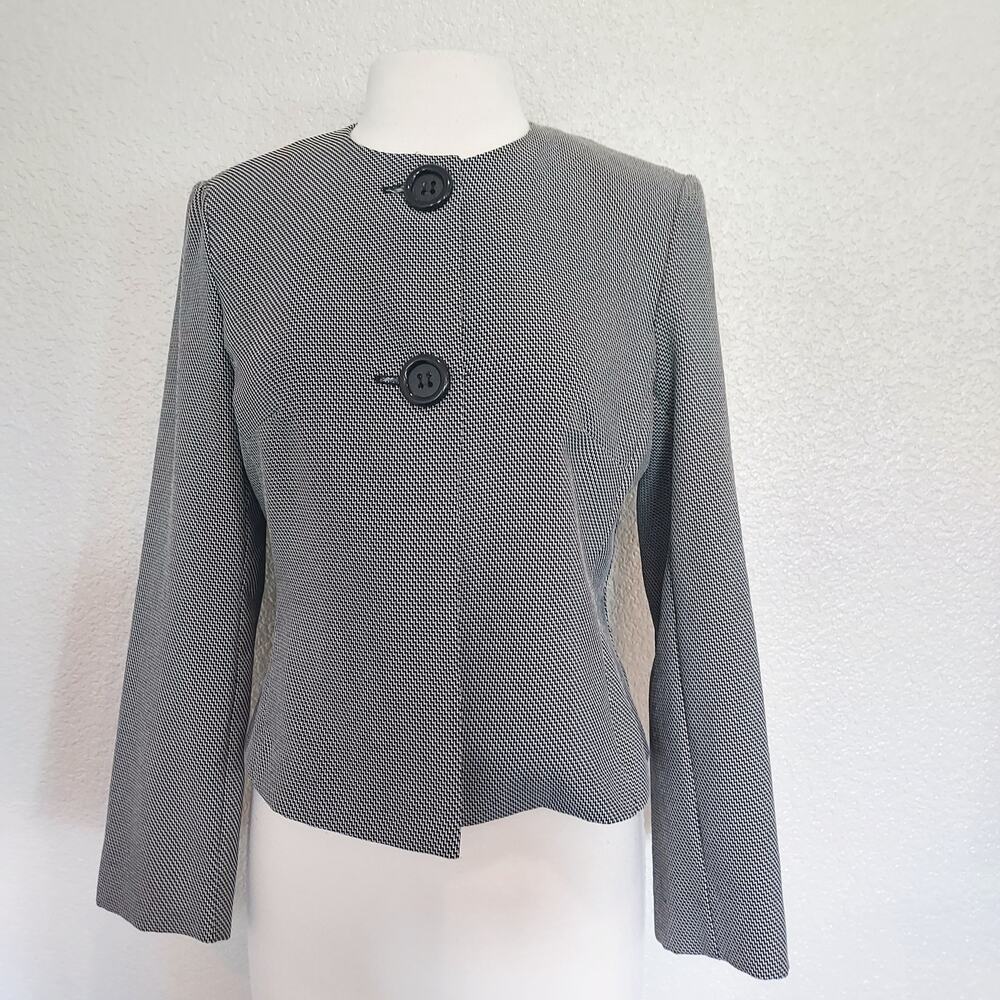 First Lady Black & White Houndstooth 2 Button Blazer Size 8